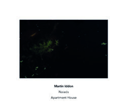 CD cover, white background, almost black central image which looks like a photo of a pond surface at night, with scant pond fauna on dark water. Text reads "Martin Iddon, Naiads, Apartment House